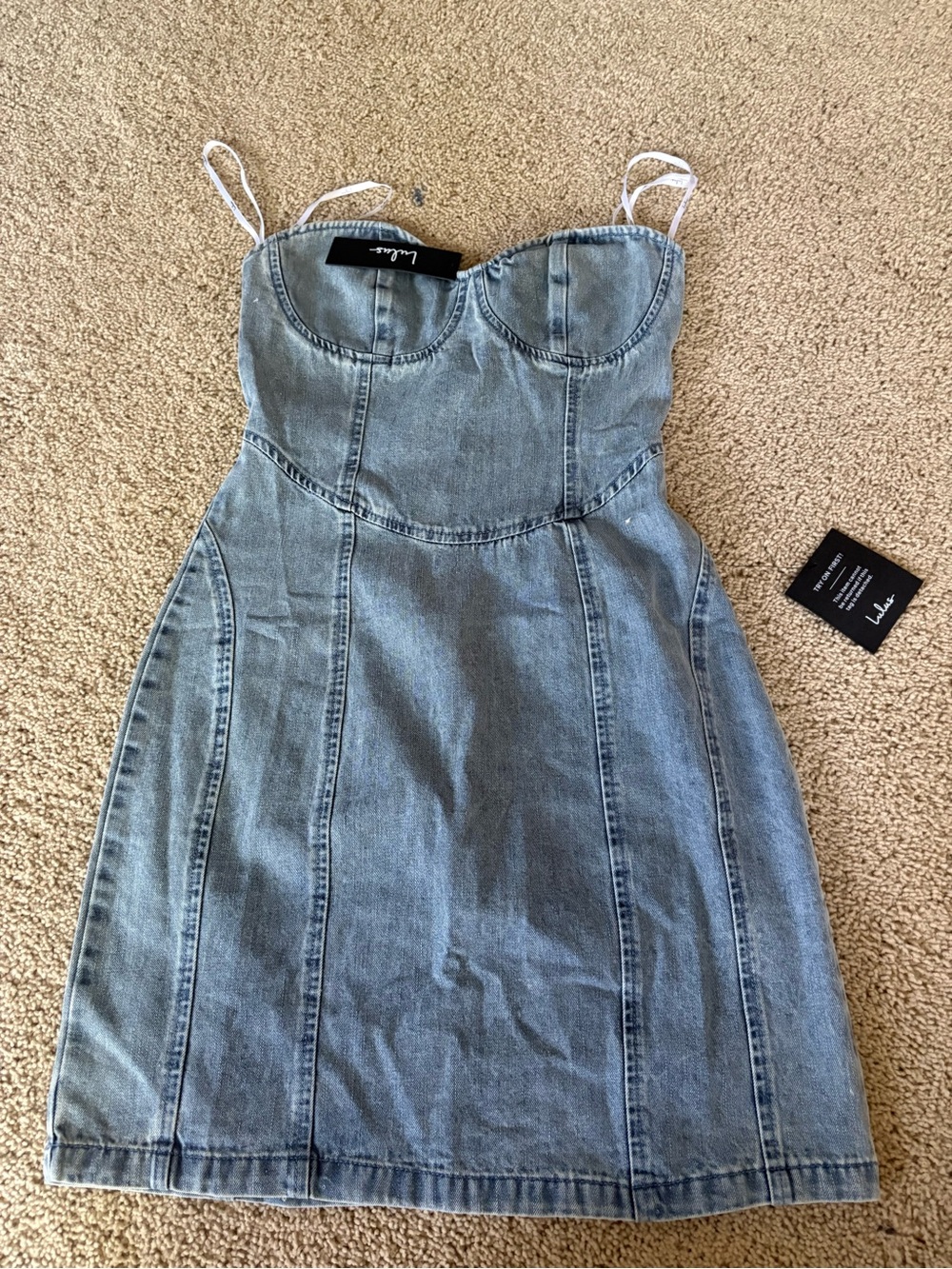 Lulu's Light Blue Denim Bustier Mini Dress